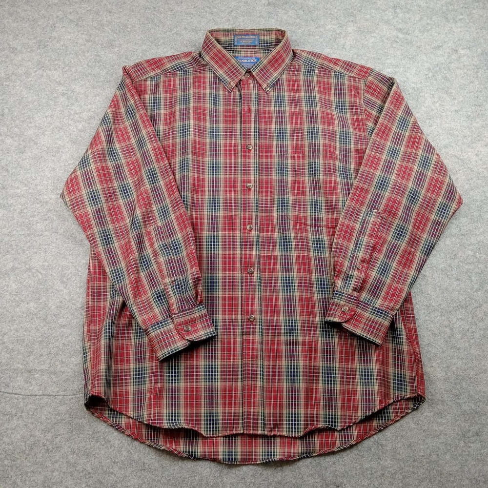 Vintage Pendleton Shirt Men Large Red Sir Plaid 100 Worsted Wool Button Down 90s